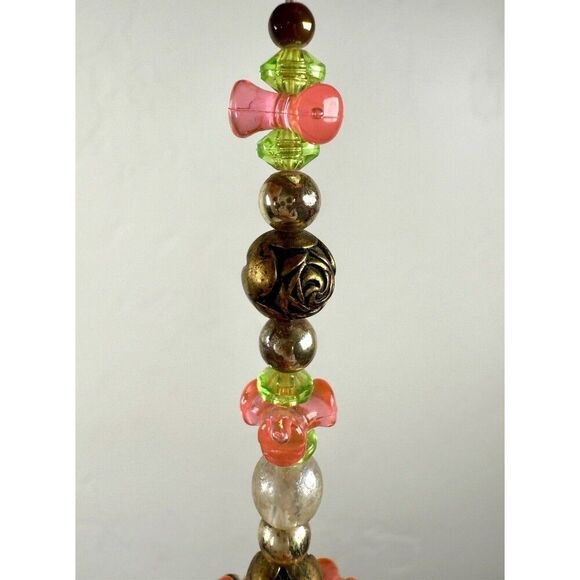 Vintage Handmade Beaded Chandelier Tea Ball Christmas Ornament Orange Peach - Picture 4 of 7